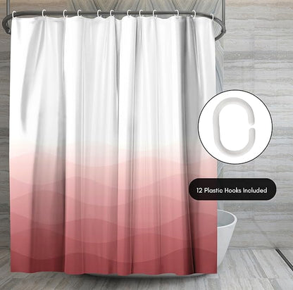 Americanflat 71x74 Wave Pink Ombre Shower Curtain - Water-Resistant Long Shower Curtain with Durable Grommets and 12 Hooks - 100% Polyester