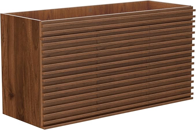 ROOMTEC 48" Bathroom Vanity, Mid-Century Wall Mounted Floating Cabinet with 2 Closing Doors, Wood Grain Texture, Walnut (Sink Basin Not Included)