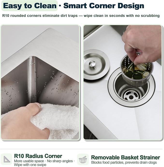 Kitchen Sink, 22 x 18 Inch Drop in Sink, 304 Stainless Steel | Centre-Offset Drain, 9" Deep Single Bowl, Topmount Installation, Brushed(Inclued Drain Strainer & Bottom Grid)