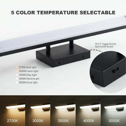 mirrea 32in 5CCT Black LED Vanity Lights for Bathroom Over Mirror | 5 color temperatures,Adjustable light angle,ETL listed,Dimmable,Bathroom lighting fixtures,Eye-friendly,Frosted acrylic shade