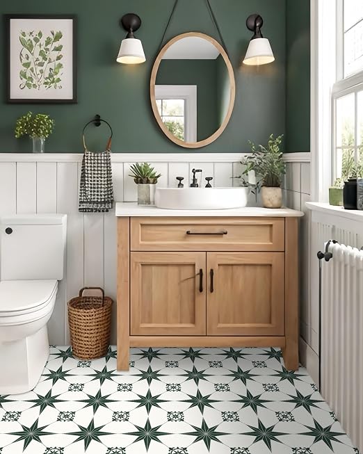 MORCART 40PCS,7.87" x 7.87" Peel and Stick Floor Tile, Green Stellar | DIY Vinyl Flooring Self-Adhesive Removable and Waterproof Tile Sticker for Bathroom, Kitchen, Wall, Bedroom, Stairs