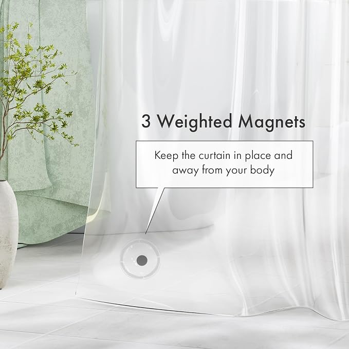 Extra Long Shower Curtain Liner 72 x 84 Clear Shower Liner Medium Weight PEVA Waterproof Inside Shower Curtains for Bathroom with 3 Magnets and Rustproof Grommets