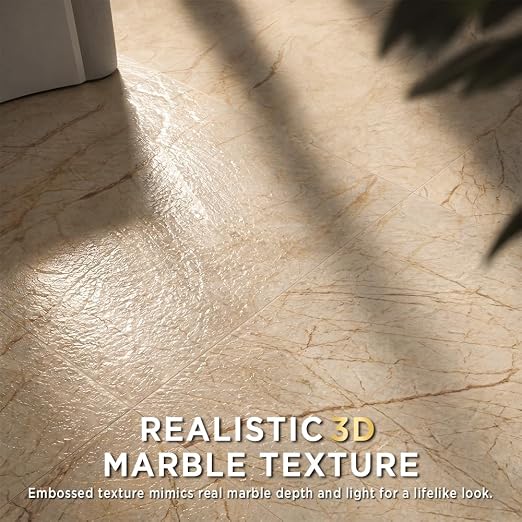 Marble Grain 12x12 Peel and Stick Floor Tile, Warm Sandstone, 20 PCS | NO Grout, NO Mess, For Kitchen Backsplash, Bathroom Update, Non-Slip & Scratch-Resistant