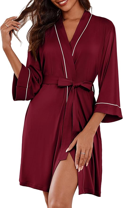 Ekouaer Women Kimono Robes Knee Length Knit Bathrobe Lightweight Soft Sleepwear V-neck Casual Ladies Loungewear
