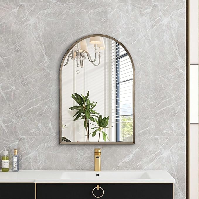 Arched Mirrors for Wall, Brushed Metal Frame Mirror, Arch Bathroom Vanity Mirror for Living Room Bedroom Mantel Entryway Hallways Home Decor Aluminum Alloy Frame 20"x16"