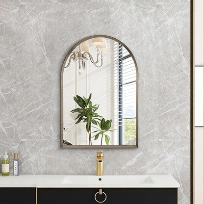 Arched Mirrors for Wall, Brushed Metal Frame Mirror, Arch Bathroom Vanity Mirror for Living Room Bedroom Mantel Entryway Hallways Home Decor Aluminum Alloy Frame 20"x16"
