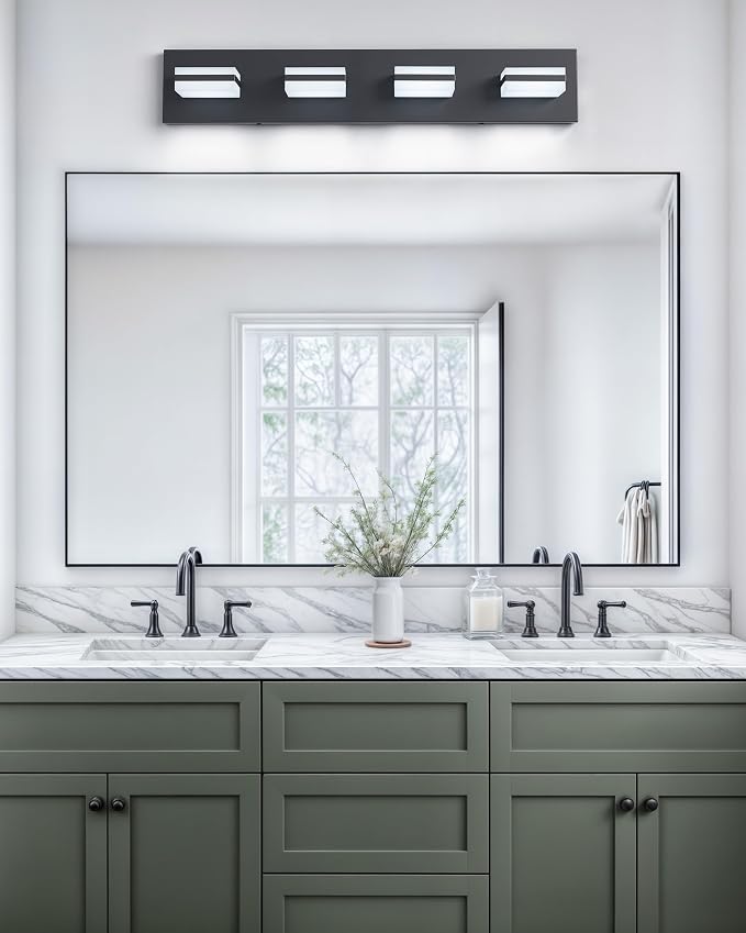 VONLUCE LED Modern Bathroom Vanity Light Fixture, Matte Black | 26'', 4-Light, 3CCT, 360° Rotate, High CRI, Flicker-free, Dimmable, Memory Function, Waterproof IP44, Easy Installation