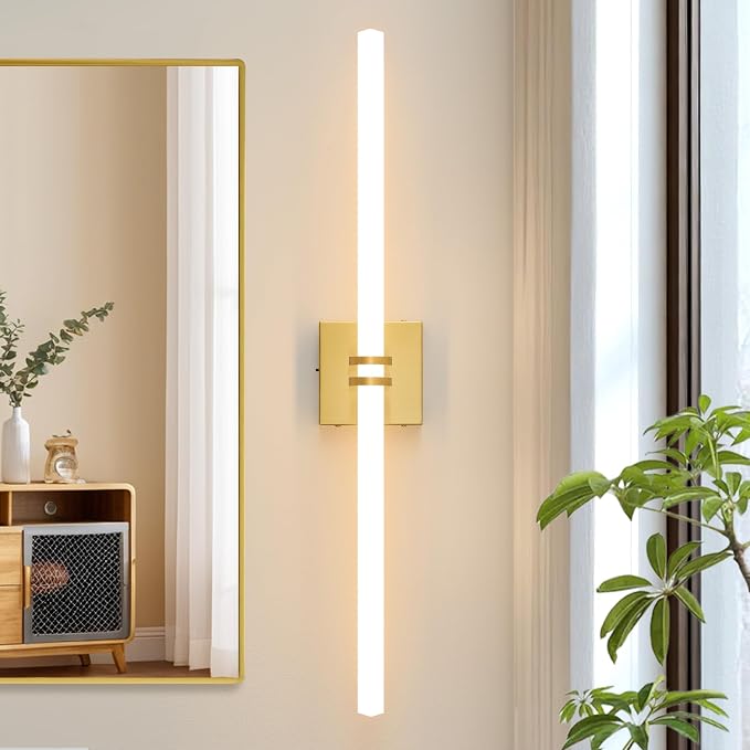 Gold Bathroom Light Fixture LED Vanity Light 30" 5CCT Wall Sconce | LED Dimmable Wall Light Modern 360° Lighting, 28W Hardwired Vanity Light for Bathroom Mirror, Flicker-Free Easy Install