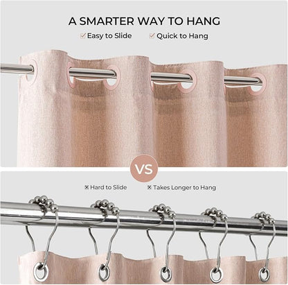 River Dream Linen Textured No Hooks Shower Curtain with Liner,Pink,71x74 | with Snap-in Liner,Heavy Duty Fabric,Quick Dry,Bottom Magnets,Water-Repellent,Washable,Farmhouse Bathroom Set