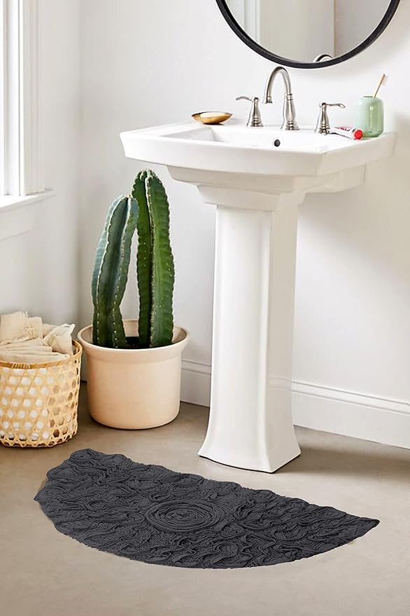 Home Weavers Bell Flower Collection 100% Cotton Tufted Bath Rugs, Extra Soft and Absorbent Bath Rugs, Non-Slip Bath Mats, Machine Washable, Bath Mats for Bathroom Floor, 17"x30" Slice Rug, Gray