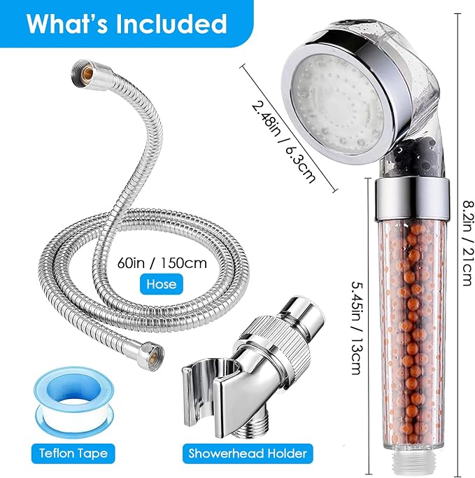 Vacto Temperature Controlled 3-color Changing Shower Head Kit, Water Saving Showerheads with Filtration Beads, LED High Pressure Handheld Shower Head Set with Hose and Bracket