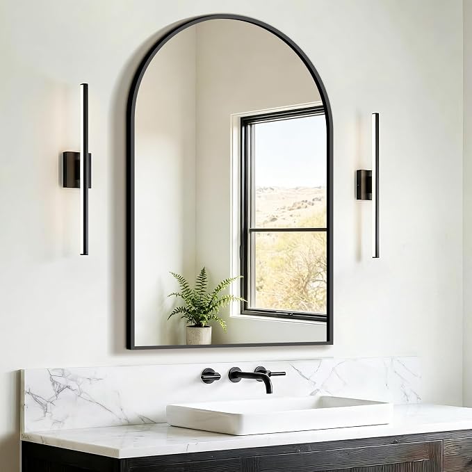 FICTOR 24" x 36" Arched Bathroom Vanity Mirror for Over Sink, Black | Anti-Rust Metal Framed, HD Tempered Shatter-Proof Glass, Modern Wall Mirror for Entryway, Living Room, Bedroom