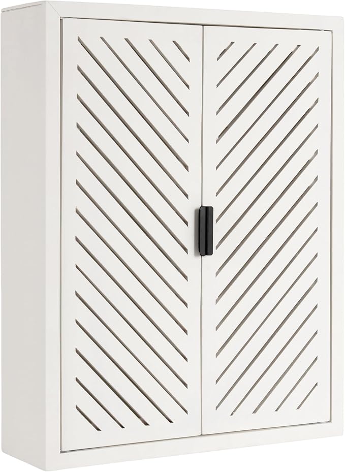 Kate and Laurel Mezzeta Decorative Coastal Two-Door Floating Bathroom Cabinet; 22 x 7 x 28; White; Decorative Over Toilet Storage Cabinet for Use as Bath Storage or Living Room Decor