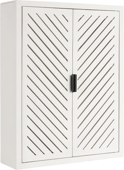 Kate and Laurel Mezzeta Decorative Coastal Two-Door Floating Bathroom Cabinet; 22 x 7 x 28; White; Decorative Over Toilet Storage Cabinet for Use as Bath Storage or Living Room Decor