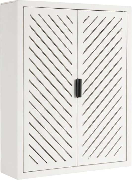 Kate and Laurel Mezzeta Decorative Coastal Two-Door Floating Bathroom Cabinet; 22 x 7 x 28; White; Decorative Over Toilet Storage Cabinet for Use as Bath Storage or Living Room Decor