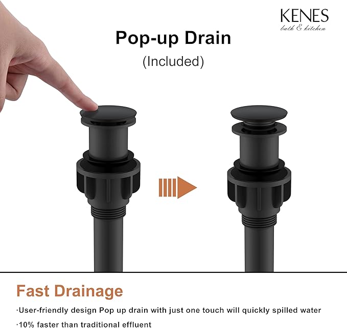KENES Matte Black Tall Bathroom Vessel Sink Faucet, Single Handle Bathroom Faucet Single Hole, Tall Vanity Faucet with Pop Up Drain and Supply Lines, KE-9005C-2