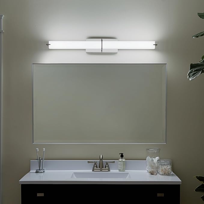 Kichler LED Linear Bath Light, Brushed Nickel | Integrated LED vanity light with white acrylic diffuser (37.5" x 4.75" x 4.5"), 11147NILED