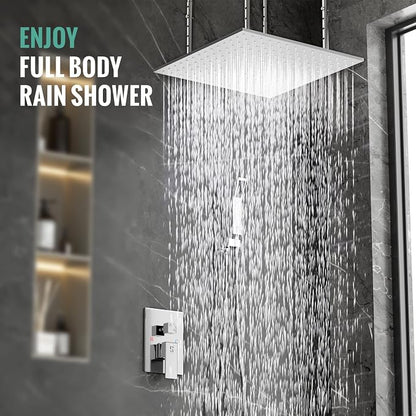 20 Inch Extra Large Full Body Shower System Bathroom Luxury Rain Mixer Shower Combo Set Ceiling Mounted Rainfall Shower Head Faucet Polished Chrome (Contain Shower Faucet Rough-In Valve Body and Trim)