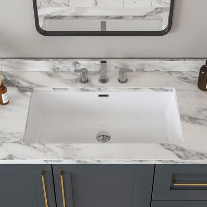 DeerValley DV-1U0132 Undermount Bathroom Sink 27.56"x15.87" White Rectangular Ceramic Sink Bathroom Wash Basin with Overflow Hole