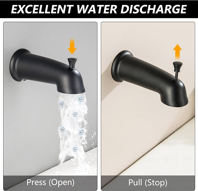 3 Handle Shower Faucet Set with Tub Spout Matte Black | Three Knod Tub and Shower Trim Kit 3 Handles Bathtub Shower Faucets Completes with Brass Valve