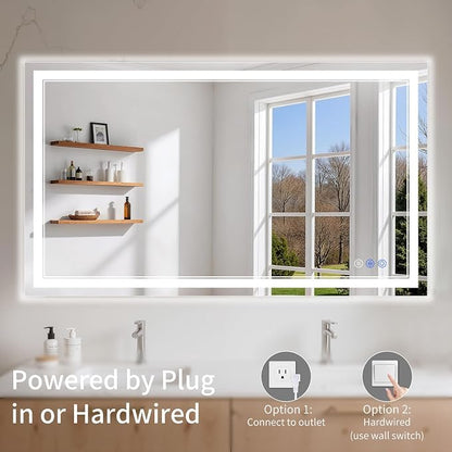 30"x50" LED Bathroom Mirror with Lights, Anti-Fog, Backlit + Front Lit, Dimmable, Led Vanity Mirror for Wall, Lighted Bathroom Mirror, 3 Colors, Shatter-Proof Tempered Glass