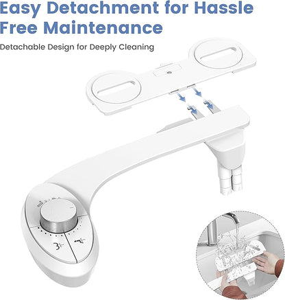 Ultra-Slim Bidet Attachment for Toilet - Effortless Non-Electric Self-Cleaning Dual Retractable Nozzles Bidets Toilet Seat, Adjustable Water Pressure Fresh Water Sprayer Baday