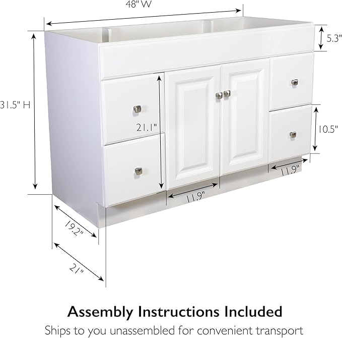 Design House Wyndham 48 Inch Bathroom Vanity, Ready to Assemble, Solid Wood, White, 597278