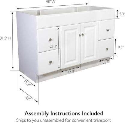 Design House Wyndham 48 Inch Bathroom Vanity, Ready to Assemble, Solid Wood, White, 597278