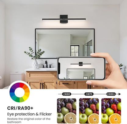 Black Bathroom Vanity Light 24 Inch Modern Bathroom Light Fixtures Over Mirror 18W Dimmable 5CCT LED Vanity Light Bar for Bathroom Mirror Cabinets Bedroom