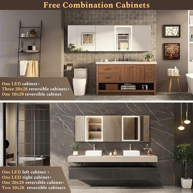 Spliceable Modular Bathroom Medicine Cabinet with Soft Close Doors with Glass on Both Sides, Reversible Wall Mounted Mirror (28" L x 20" W)