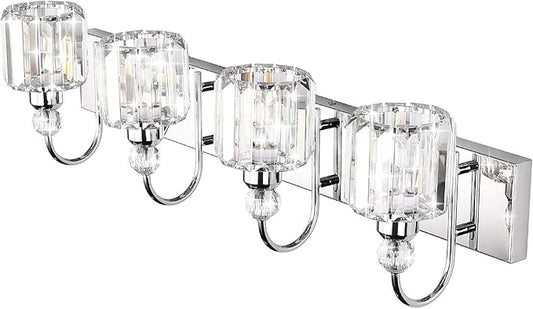 Ralbay Modern LED Crystal Bathroom Vanity Lights 4-Lights Stainless Steel Crystal Vanity Lights Over Mirror Modern Crystal Bathroom Vanity Lighting Fixtures