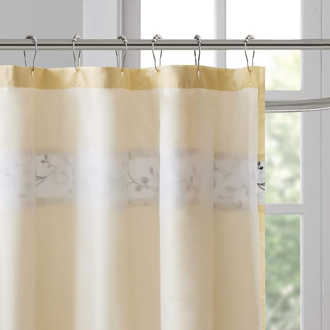 Madison Park Serene Shower Curtain for Bathroom, 72 x 72, Yellow | Adds Privacy, Machine Washable, Floral Pattern, OEKO-TEX Certified