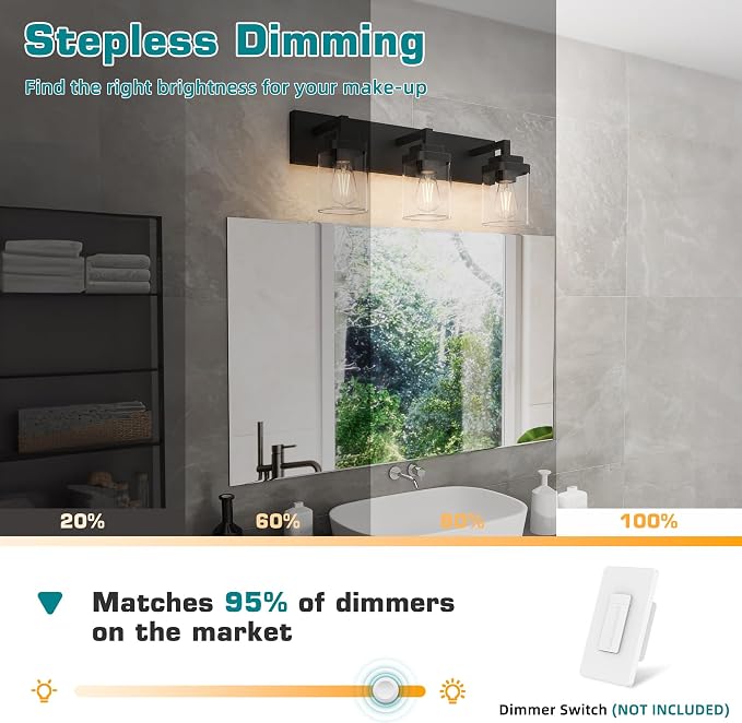 Bathroom Vanity Light, 3 Lights Morden Bathroom Lighting Fixtures Over Mirror, Black Bathroom Light Fixtures for Bathroom