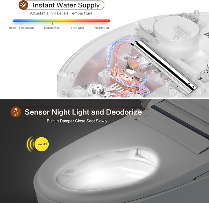 FN1 Electronic Bidet Seat Elongated, Smart Toilet Bidet Seat, Bidet Attachment for Toilet Warm Water, Warm Air Dryer, Rear and Front Wash, LED Light