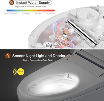 FN1 Electronic Bidet Seat Elongated, Smart Toilet Bidet Seat, Bidet Attachment for Toilet Warm Water, Warm Air Dryer, Rear and Front Wash, LED Light