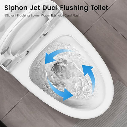 SOTOMO Elongated One Piece Toilet, 12" Rough-In, Compact Design for Bathrooms, 1.1/1.6 GPF Dual Flush toilet, MAP 1000g, Soft-Closing Seat, White Toilet Bowl - 27.75"D x 15.4"W x 27.13"H