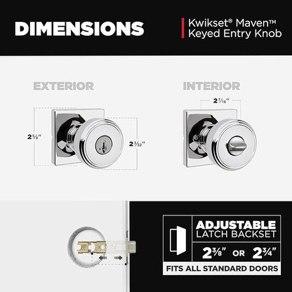 Kwikset Maven Entry Door Knob with Lock and Key, Secure Keyed Handle Exterior, Front Entrance and Bedroom, Polished Chrome, 10 Pack, Pick Resistant SmartKey Rekey Security