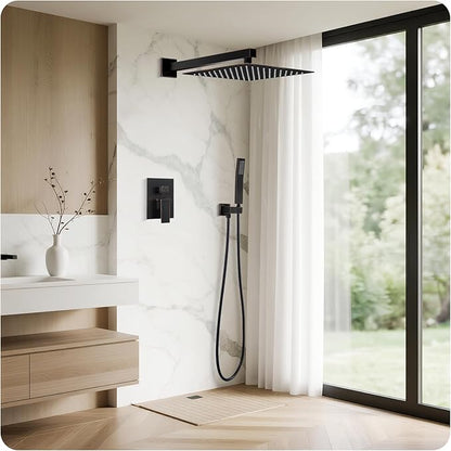 ORB Shower Faucet Set, 10 inch Rain Shower System with Pressure Balance Valve, Wall Mounted 2-Functions Bathroom Shower Systems with Rain Shower and Handheld Spray Shower Trim Included