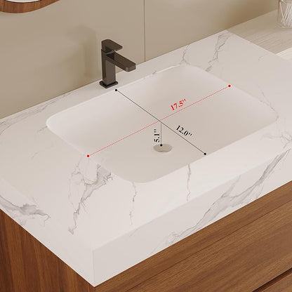 30 inch Modern Floating Bathroom Vanity with Ceramic Sink and Faux Marble Countertop, Wall-Mounted Bathroom Sink Cabinet with 2 Soft Closing Drawers for Bathroom, Powder Room, Apartment, Walnut