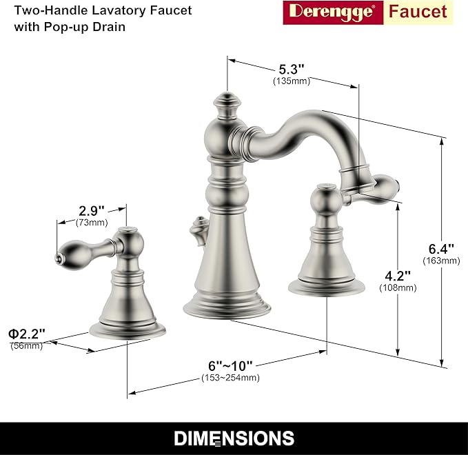8 Inch Two-Handle Widespread Bathroom Faucet with Pop up Drain, Brushed Nickel Bathroom Sink Faucet 3 Hole,High Arc Swivel Spout Lavatory Faucet,2 Pack,WF-8801-BN