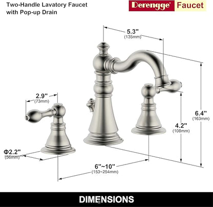8 Inch Two-Handle Widespread Bathroom Faucet with Pop up Drain, Brushed Nickel Bathroom Sink Faucet 3 Hole,High Arc Swivel Spout Lavatory Faucet,2 Pack,WF-8801-BN