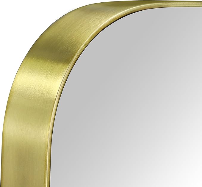 GRACTO 24x30'' Brushed Gold Metal Framed Bathroom Mirror for Wall in Stainless Steel Rounded Rectangular Bathroom Vanity Mirrors Wall Mounted