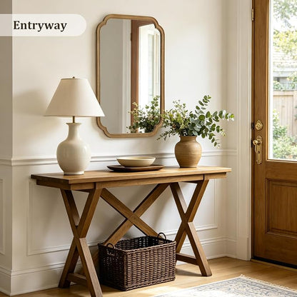 24" x 36" Rounded Corner Arch Wall Mirror with Wood Frame for Entryway, Living Room or Bedroom Home Decor - Light Woodgrain 24" x 36" Natural Color
