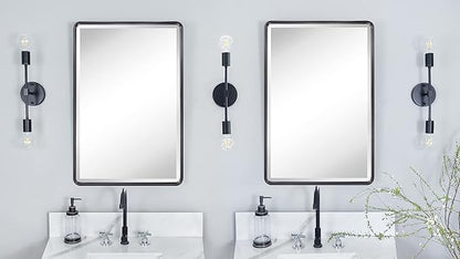 TEHOME Farmhouse Oil Rubbed Bronze Recessed Bathroom Medicine Cabinet with Mirror Rounded Rectangle Metal Framed Medicine Cabinet with Beveled Mirror 16x24''