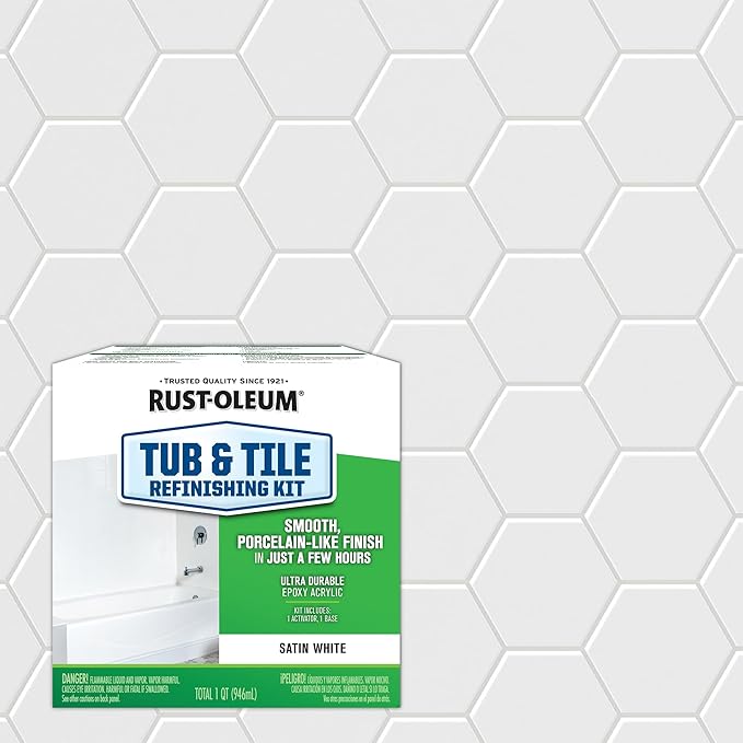 Tub & Tile Touch Up Satin White Paint Kit | Bathroom Surface Refresh, Ceramic, Porcelain, Fiberglass, Durable Moisture Resistant Finish, Quart