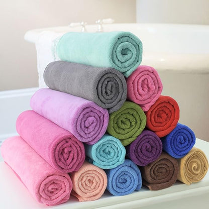 JML Microfiber Bath Towel Set, 27" x 55", 6 Pack, Purple/Grey/Light Blue | Extra Absorbent, Fast Drying, Lint Free, Fade Resistant, Hanging Loop, Multipurpose for Swimming, Fitness, Sport, Yoga