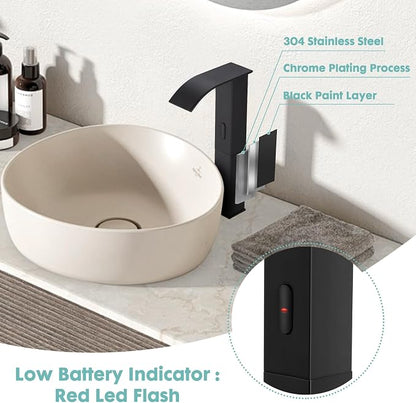Touchless Bathroom Sink Faucets for 1 Hole, Hands-Free Automatic Motion Sensor Faucets with Tall Body,Black Waterfall Sink Faucets for Bathroom (Tall Body, Black)