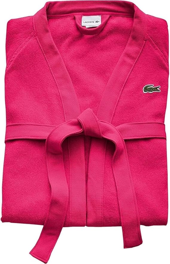 Lacoste Classic Pique Bath Robe, 100% Soft Cotton Terry, Unisex Adult Bathrobe, Absorbent & Quick Drying, One Size Fits Most
