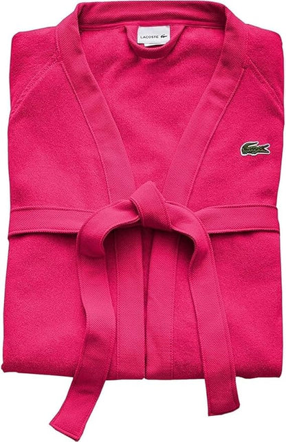 Lacoste Classic Pique Bath Robe, 100% Soft Cotton Terry, Unisex Adult Bathrobe, Absorbent & Quick Drying, One Size Fits Most