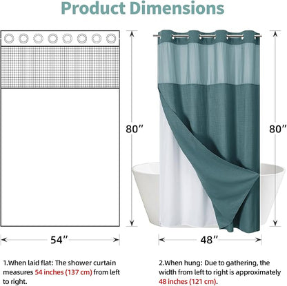 eachope SeawedGreen No Hook Waffle Weave Shower Curtain with snap-in Liner Replacement, 230GSM Waterproof Fabric Hotel Shower Curtain Set for Bathroom, Through Mesh Top Window,54Wx80H | 230GSM waffle weave fabric, waterproof liner set with 2 bottom mag...